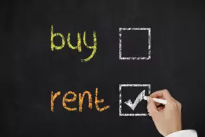 image of a sign buy or rent with a tick by rent