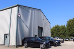 Monitored CCTV protecting parked vehicles Newly installed cameras monitoring over parked vehicles at the back of Duckworth Motor Group, Market Rasen