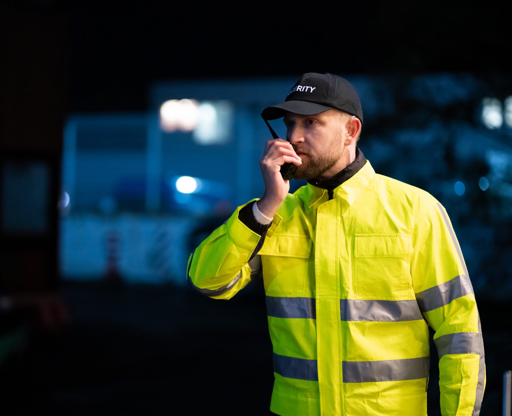 Picture of a security guard on site at night
